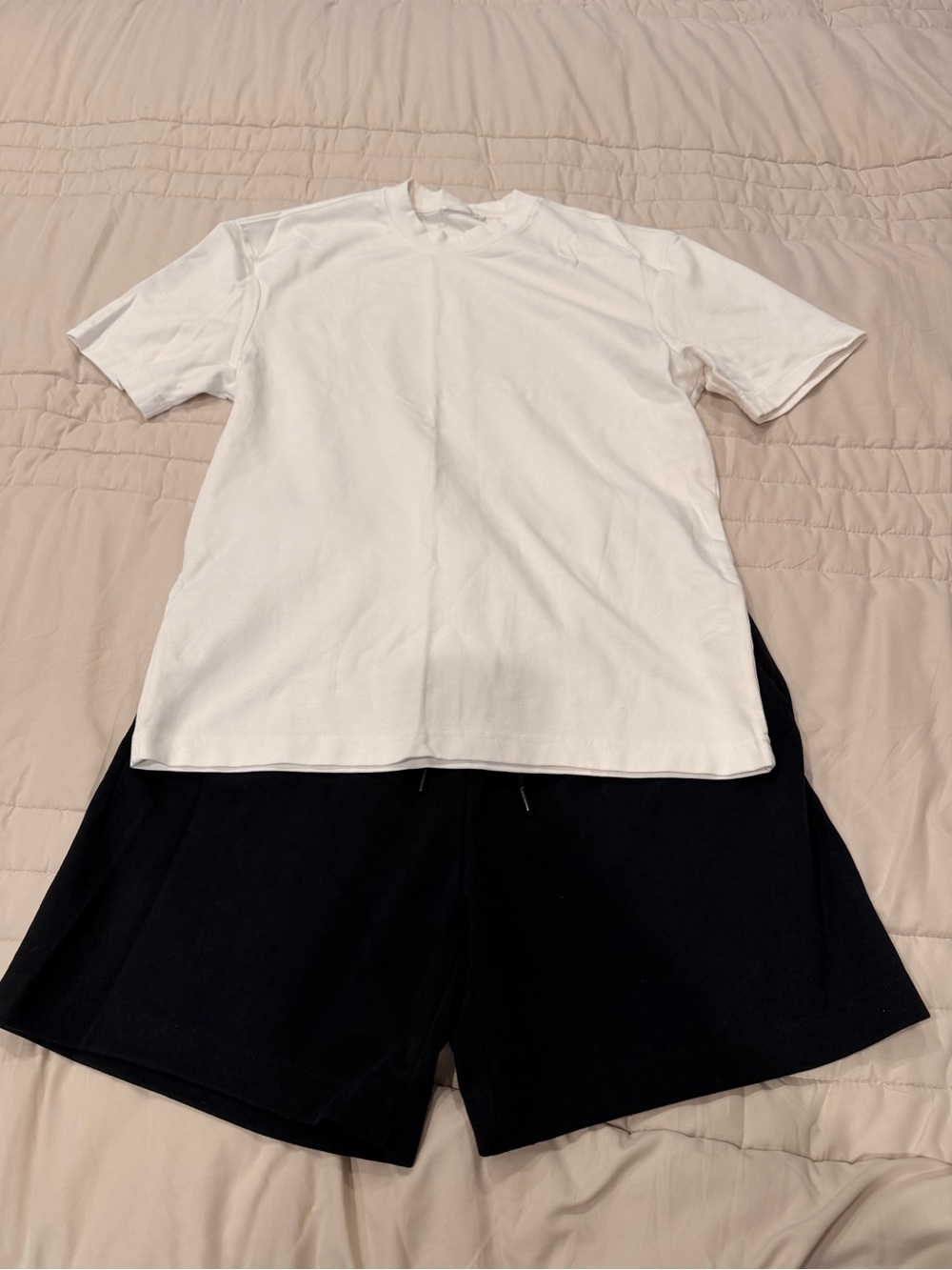 Zara White Crewneck Tee with Black Shorts